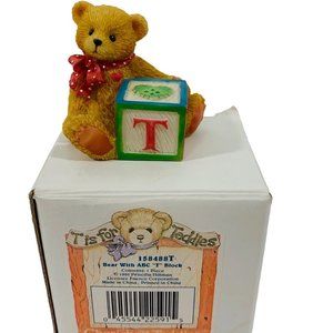 Vintage Cherished Teddies Baby Bear Mini Figurine ABC Block Letter T  Nursery Gi